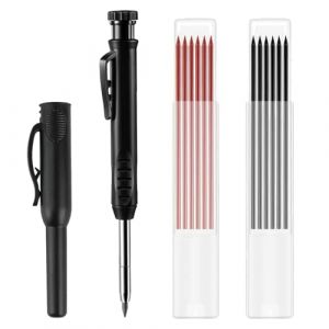 Wonvify Crayon de Charpentier M&eacute;canique avec 12 Recharges Noir&Rouge, Porte-Mines avec Taille crayon, Porte Mine Marqueur &agrave; Trou Profond, Crayon Chantier pour Architecte Menuisier (JiShanFuSong, neuf)