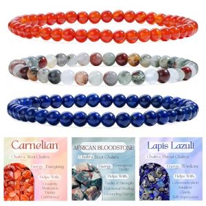Bivei 3‑Pi&egrave;ces 8 mm bracelet pierre naturelle femme &ndash; Cornaline, H&eacute;matite Africaine, Lapis Lazuli &ndash; bracelet perles extensible fait main lithoth&eacute;rapie yoga m&eacute;ditation protection (TASTERPLACE S.R.L., neuf)