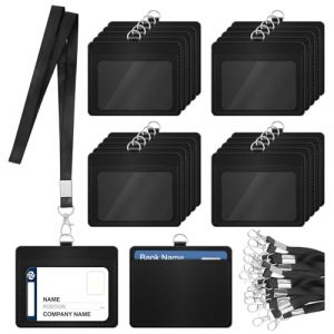 Lot de 20 Porte Badge Cordon Tour de Cou, Porte badge Horizontal en cuir PU avec Cordon en Nylon D&eacute;tachable, avec fen&ecirc;tre transparente pour le travail, Affaires, Bureau, &eacute;cole (Noir) (FASYUAN, neuf)