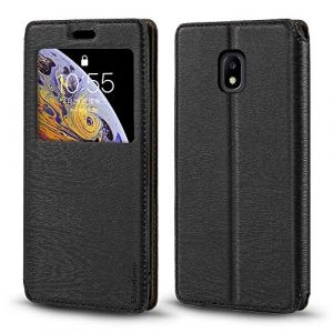 Coque &agrave; Rabat en Cuir PU avec Fen&ecirc;tre Visible et Aimant Invisible Compatible avec Samsung Galaxy J3 2017 J330F, &Eacute;tui Intelligent &agrave; Affichage Clair (Noir) (Shantime, neuf)