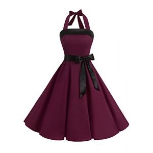 Timormode Sexy Robe Rétro Vintage Femme Année 40 50 60 Robe de Cocktail Rockabilly Décolleté 10212Burgundy L (Timormode, neuf)