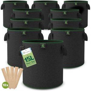 TTL Garden Lot de 10 sacs de plantation en tissu non tissé - 15 l - Sacs de plantation en feutre 300 g/m² et tissu non tissé - Pour balcon, terrasse, serre et jardin (TTL-Commerce, neuf)