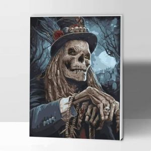 Kit de peinture par numéros pour adultes avec cadre - Peinture par numéros sur toile avec cadre - Arts et travaux manuels - Décoration murale - Motif tête de mort - 30,5 x 40,6 cm (Komi-EU, neuf)