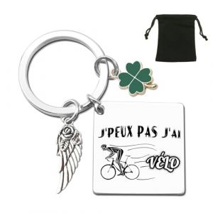 ZYMGUO Porte-Cl&eacute;s Sportif avec Breloque Aile d'Ange, Tr&egrave;fle Vert et Pendentif D&eacute;coratif, Cadeau Original pour Fans de Moto, Basket, Rugby, avec Pochette Noire (j'ai v&eacute;ld) (zhejiangdingnuowangluogongchengyouxiangongsi, neuf)