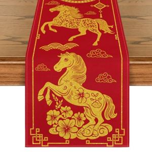 Artoid Mode Chemin de table cheval n&oelig;ud chinois Nouvel An chinois 2026, d&eacute;coration de table de cuisine saisonni&egrave;re d'hiver, int&eacute;rieur, d&eacute;cor de f&ecirc;te et vacances, 40x180 cm (Artoid Direct, neuf)