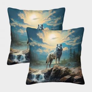 ZHUICHENG Loup Housse De Coussin Ensemble De 2 Animal Sauvage Loup Taie d'oreiller D&eacute;coratif Canap&eacute; Confort Et Douceur Garantis Housses De Coussin avec Fermeture &Agrave; Glissi&egrave;re 40x40cm (9426442426, neuf)