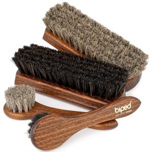 Biped Coffret 4 brosses &agrave; Chaussures Classic en Bois de h&ecirc;tre &ndash; 2 brosses &agrave; Cirage + 2 &agrave; lustrer en CRIN de Cheval &ndash; Set Complet d&rsquo;Entretien du Cuir en bo&icirc;te Cadeau z2487 (die-schuhanzieher, neuf)