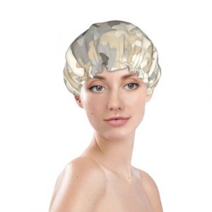 Bonnet de douche à imprimé camouflage gris, bonnet de bain imperméable réutilisable pour cheveux de femme, bonnet de douche élastique double couche, protection des cheveux (BedBliss transactions, neuf)