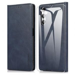 THIYUFUNS Coque pour Samsung Galaxy A05s 4G (6.7") avec 1 Verre tremp&eacute;,Etui Premium Housse en Cuir Pochette Protection Portefeuille Case Magn&eacute;tique &Eacute;tui pour Samsung Galaxy A05s 4G - Bleu (syfanging, neuf)
