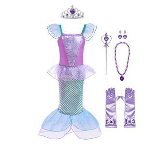 Lito Angels Deguisement Robe Princesse Ariel Costume de Sir&egrave;ne avec Accessories pour Enfant Fille, Taille 8-9 ans, Violet (Lito Angels FR, neuf)