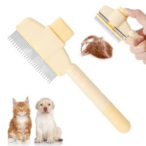 Peigne Anti Puces pour Chat, Brosse pour Éliminer les Poils d'Animaux avec Bouton de Déverrouillage Peigne pour Chat pour Poils Courts et Longs Chats Chiens Fournitures de Toilettage (Jaune) (ChuangYing, neuf)