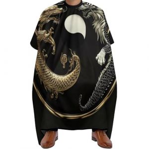 Cape de Coupe de Cheveux Ying Yan (Yinyang) Dragon Tigre, Unisexe Tablier de Barbier Imperm&eacute;able Cape de Cheveux pour Couper Salon 140X168cm (guangzhouchengzemaoyizhongxingerenduzi, neuf)