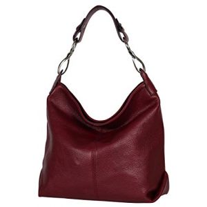 AmbraModa GL033 - Sac à main sac porté épaule en cuir véritable pour femme (Bordeaux) (Ambra Moda, neuf)