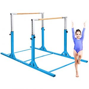 COSTWAY Barres Parallèles de Gymnastique Hauteur Réglable 11 Niveaux, Double Barre Gymnastique Charge 100KG à Largeur Réglable, Entraînement pour Enfants 6 à 12 Ans (Bleu) (FDS GmbH, neuf)