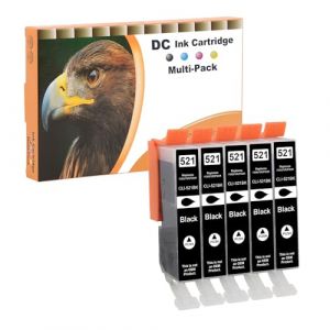 D&C CLI 521 Cartouches d'encre compatibles pour Canon CLI-521 BK pour Canon Pixma IP3600 IP4600 IP4600X IP4700 MP540 MP550 MP560 MP620 MP630 MP640 MP640R MP980 MP990 MX860 MX870 (5 Noir) (LOSMANN, neuf)