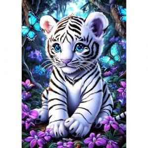 NEWENMO Tigre Blanc Mignon Diamond Painting Kit pour Adulte,DIY Fleurs et Papillons Peinture Diamant,Ronde Diamond Peinture,Diamant Painting Set,Pont Cristal Débutant Art Kit,Maison Décor 30x40cm (newenmo, neuf)