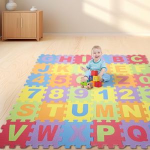 Puzzle Tapis Mousse Bébé,36 Pièces,Tapis de Jeu pour Enfants, en EVA Antidérapant, Non Toxique, avec Lettres et Chiffres, Certifié CE, Multicolore (36 pièces (Couleur)) (Hechheu, neuf)