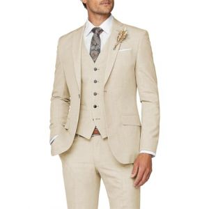 Wangyue Costume 3 pi&egrave;ces pour Homme - Coupe ajust&eacute;e - Costume d'affaires Formel pour Mariage, Bal de Fin d'ann&eacute;e, d&icirc;ner, Beige, Taille XL (Ghooerewlbe, neuf)