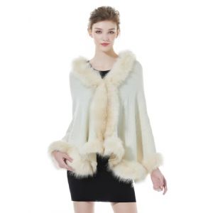 BEAUTELICATE Châle Tricoté Étole en Fausse Fourrure Cape Poncho Chaud De Femme Mariage Hiver sur Robe de Soirée Mariée(Taille Unique, Motif Rose & Fausse Fourrure - Beige) (BEAUTELICATE-FR, neuf)