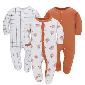 Miracle Baby 3 pièces bébé Barboteuses bébé Pyjama Sac de Couchage en Coton avec Pieds avec Boutons GR. 56 62 68 pour Nouveau-né Filles Garçon (FR/ES, Numérique, 68, Orange) (lanqier Group Holding Limited - EU, neuf)