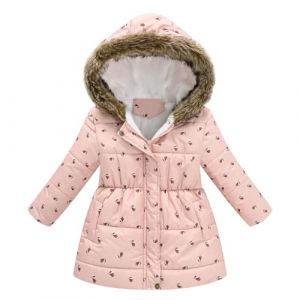 Générique Manteau Fille Doudoune Enfant Veste d'Hiver à Capuche avec Col Fourrure Epaisse Chaud Rembourré Blouson Coupe Vent (3-4 Years) (Principal-LIKE, neuf)