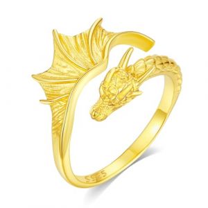 INFUSEU Bague Dragon, Medievale Gothique Animal Bijou Argent Sterling 925 18K Or Anneau Assortie Cadeau pour Elle Homme (INFUSEU, neuf)