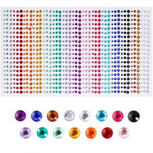 Faburo 900 Pièces Pierres Précieuses Adhésif Strass Cristal Autocollants, 3mm, 4mm, 5mm, Acrylique Coloré Strass Autocollant pour l'artisanat (Tec Mall, neuf)
