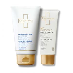 Laboratoires DermEden Protocole AntiAge Jour Peau S&egrave;che - Cr&egrave;me 4en1 et D&eacute;maquillant Total Lait - Fabrication Fran&ccedil;aise (DERMEDEN, neuf)