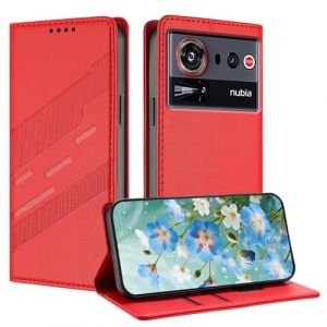 TAUYN Housse Folio en Cuir pour ZTE Nubia Z80 Ultra, Premium PU/TPU Cuir Portefeuille Etui Housse, avec Fentes pour Cartes, Fermeture Magn&eacute;tique, Antichoc Flip Case Cover. Rouge (Kuaigu, neuf)