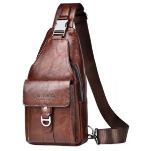 Hjkiopc Bandouliere Sac de Poitrine Homme Sacoche business Loisir Dos PU Cuir Pochette Epaule Dos de Voyage pour Homme Femme (Brun Foncé-1) (Cheap and Good Shop, neuf)