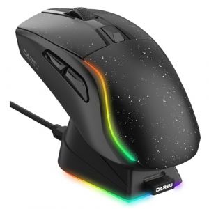 DAREU A950 Souris Gamer sans Fil RGB avec Station de Charge, Souris sans Fil 2.4G/Filaire/BT, 12K DPI, 1000 Hz, Programmable, 88g L&eacute;ger, 120 Heures de Jeu avec R&eacute;tro-&eacute;clairage RGB pour PC Mac (Noir) (DAREU Direct EU, neuf)
