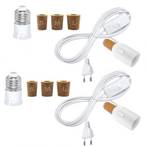 B22 Kit Lampe Bouteille 2PCS, 240CM Cable, Blanc Douille E27 avec B22 Convertisseur, 3 Bouchons Souples, Adaptateur Bouteille pour Douille de Lampe, Support Ampoule pour Différent Bouteille (LQUNFYL, neuf)