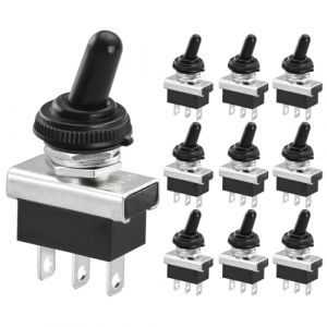 Heschen M&eacute;tal Interrupteur &agrave; bascule Flick Flip, KN3D-102, 12V 25A, Spdt, on/on, 2 position 3 broches, pour &eacute;clairage de tableau de bord, avec capuchon &eacute;tanche (10) (Heschen, neuf)