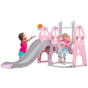 Arkyomi 3 en 1 Toboggan Interieur/Exterieur Enfant avec balancoire et Panier de Basket,Parcours motricit&eacute; b&eacute;b&eacute; Escalade Cadeau Enfant 1+ an(Rose) (ELhome, neuf)