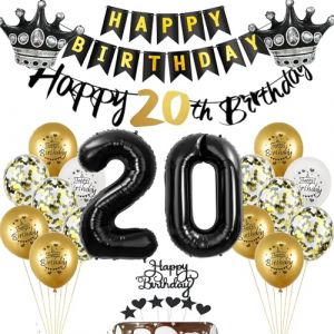 ballons 20 anniversaire homme femme deco noir or set,deco anniversaire 20 ans anniversaire homme femme deco,deco g&acirc;teau 20 anniversaire homme femme happy 20th birthday guirlande deco (Yishamei, neuf)