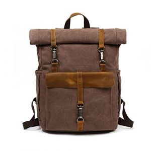FANDARE Sac &agrave; Dos Roll Top Sac d'&eacute;cole Toile Sac &agrave; Dos pour Ordinateur Portable adapt&eacute; 15.6 Pouce Sac &agrave; Dos pour Homme Femme &Eacute;cole Universit&eacute; Affaires Voyage Daypack Marron (BEWMER S.R.L., neuf)