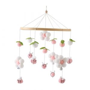 Sharplace Mobile de berceau de chambre d'enfant, jouet sensoriel de fleurs fraîches et d'abeilles, hochet carillon éolien pour nouveau-né, décoration de chambre, Rose 41x23cm (oshhnieu, neuf)
