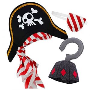 Chapeau de Pirate Cache-Oeil Crochet de Pirate pour Les Enfants Costume de Capitaine des Caraïbes (PAPAPANDA, neuf)