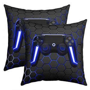 Lot de 2 Housses de Coussins 55x55 Gamer pour Gar&ccedil;ons Ados,Housse d'oreiller de Jeu pour Chambre &Agrave; Coucher,Taie Oreiller Gamepad avec Lumi&egrave;res N&eacute;on,Taie d'oreiller Carr&eacute;es D&eacute;coratives,Bleue Grise (Suzhou yiyanyun e-commerce Co., Ltd, neuf)