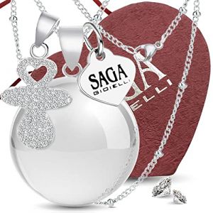 SAGA GIOIELLI® Collier appeleur d'anges, bola de grossesse, collier bola mexicaine pendentif tétine avec cristaux (SAGA GIOIELLI, neuf)