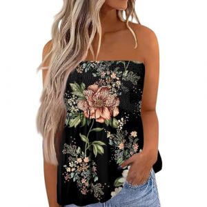 Singular-Point Top Dos Nu,Femmes Bustier Bandeau Tops Grande Taille Tops Sexy Été Tunique sans Manches T-Shirt Floral Debardeur Ample Haut Dos Nu Cadeau Femme,Noir,XXL,B03 (Routefuture, neuf)