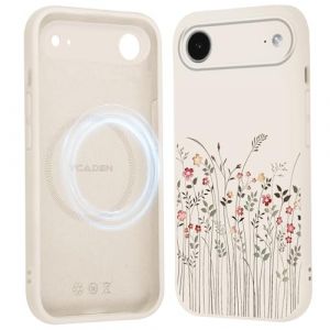 Saqmkil Coque Magn&eacute;tique pour iPhone Air/iPhone 17 Air 6,5", Compatible avec MagSafe, Aesthetic Fleurs Motif Etui Fille Dessin Case, Liquide Silicone Souple TPU Bumper Antichoc Housse Cover, Beige (HEILALA VANILLA, neuf)