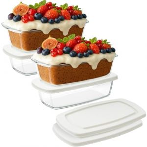 Navaris 4x Plat &agrave; Four - Recipient Rectangulaire en Verre avec Couvercle - Moule a Gateau Cake et Pain - Contenant Polyvalent - Pr&eacute;paration des Repas et Conservation des Plats Cuisin&eacute;s (SX-Commerce, neuf)