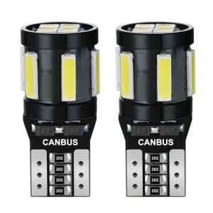AGLINT T10 W5W LED Ampoule CANBUS Sans Erreur 10SMD 501 194 168 12V Remplacement pour Voiture Position Feux Int&eacute;rieur Lumi&egrave;re D&ocirc;me Plafonnier Coffre Porte Plaque D'immatriculation 6500K Blanc 2Pcs (AGLINT, neuf)