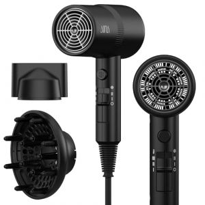 AINA Sèche-cheveux avec diffuseur, sèche-cheveux pour femmes | Technologie ionique avancée, revêtement en céramique | Fonction Cold Shot et Turbo Heat pour un séchage rapide et un éclat 230v~ (Noir) (AINA TECH INC, neuf)