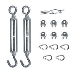 2 Pièces M6 Tendeur Inox Serre Cable Inox Kit, Acier Inoxydable Réglable Crochet De Ridoir Et Oeil Ensemble, 6 Pièces Serre Cable Inox M3, 5 Pièces Cosses De Ccâble pour Corde a linge Plante Grimpante (BMZXCH, neuf)