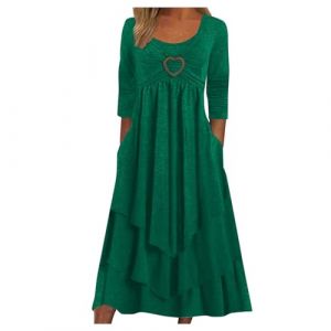 Robe Boheme Femme Manches Longues- Robe Longue Col Rond Irr&eacute;gulier Pliss&eacute;e Volants D&eacute;contract&eacute; Couleur Unie Coupe Ample Chic Et &Eacute;l&eacute;gants Swing Ourlet Fluide Confortable Doux Temp&eacute;rament Dress (Hrihua, neuf)