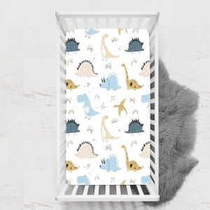 Odot Drap Housse pour Lit de Bébé, Impression de Dinosaure Draps Housses Enfants Respirant Douce Extensible Protège Matelas pour Lit Bébé, Berceau, Lit Parapluie (arc-en-ciel,45x90 cm) (Odot, neuf)