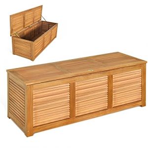 KOMFOTTEU Coffre de Jardin, Couvercle avec Anneau de Traction & Barre de Support, Boîte en Bois d'Acacia, 178L, Banc de Rangement Extérieur, Charge Max 150KG, 120 x 45 x 45 cm (Komfort GmbH, neuf)