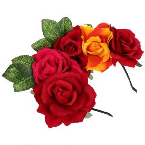 AMUSLESUR Bandeau de Mari&eacute;e Mexicain Orn&eacute; de Roses en Tissu, Accessoire pour Soir&eacute;es &agrave; Th&egrave;me et S&eacute;ances Photo, pour Femmes et Filles (lucxkn, neuf)